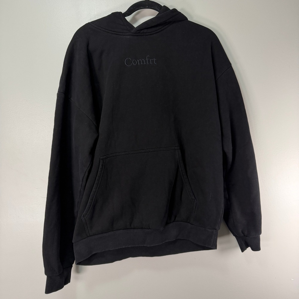Comfrt Hoodie Womens XL Black Cotton Blend Embroidered Logo Pullover